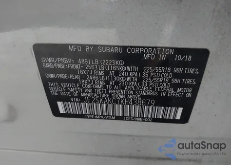 2019 Subaru Forester Sport z USA, uszkodzony, nr VIN JF2SKAKC7KH438679